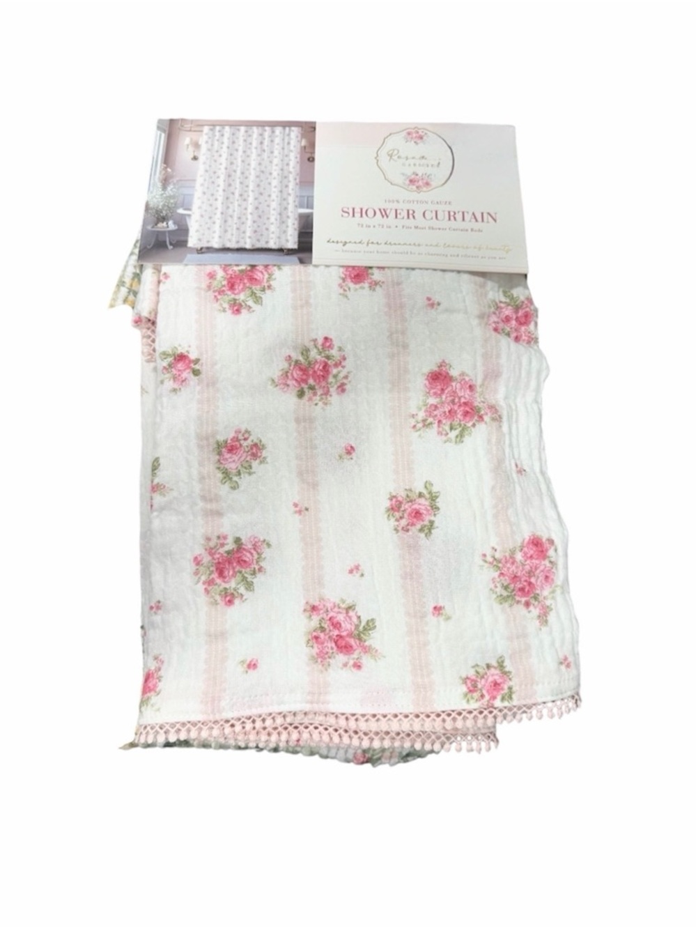 Rosalie's Garden Cotton Gauze Floral Shower Curtain Pink White 72x72in
